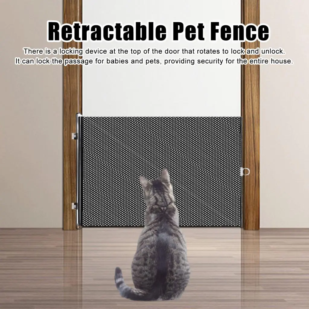 svgtsarg- Pet Safety Gate One-handed Operation Gate Expandable Mesh Safety Gate for Baby Pets Retractable Fence Guard for Stairs Doorways Wide 49 Puppy Gate for Cats Dogs Easy