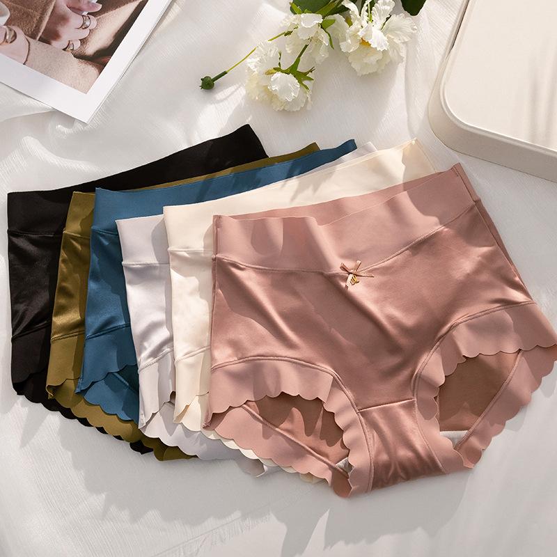  Quần Lót Thun Lụa Satin Lưng Cao Viền Gợn Sóng Thoáng Mát Mềm Mịn -- VN230777 Nữ Quần Lót Women 