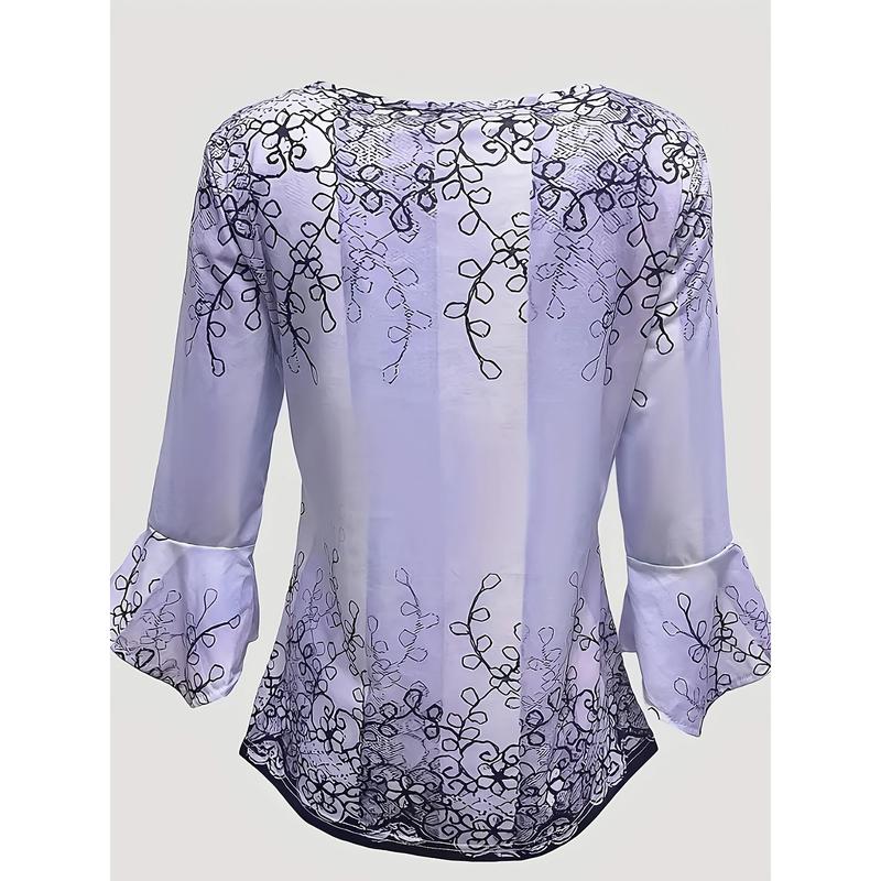 Casual Geometric Print Patchwork V Neck Long Sleeve Two Pieces Casual Geometric Print Patchwork V Neck Long Sleeve Two Pieces