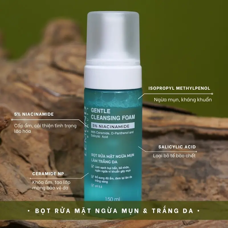 Bọt Rửa Mặt Tạo Bọt LEMOND GENTLE CLEANSING FOAM Hỗ Trợ Sáng Da, Làm Sạch Da 150ml 5