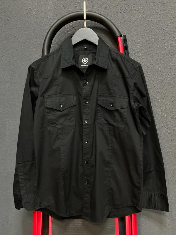 [3 Mẫu Áo Sơ Mi Đen & Trắng] Áo Sơ Mi Đen 2 Túi Hộp Dài-Ngắn & Áo Tai Ngắn Túi Denim Chất Vải Áo KaKi Mẫu Mới Chi Tiết Như Hình Menswear Nam Có Cổ Shirt