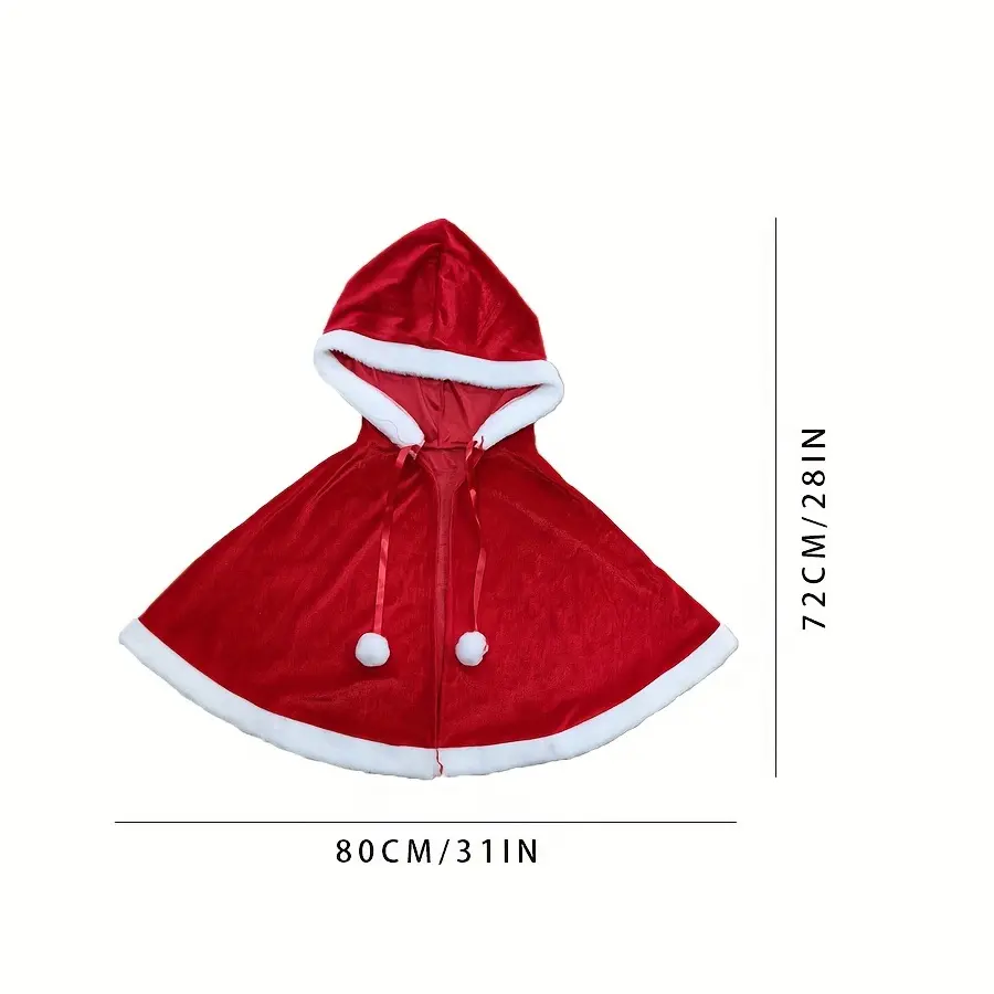 Christmas adult female hooded cape cape, Christmas short children's golden velvet party clothes shawl + hat Womenswear Accessory Costumes Lingerie