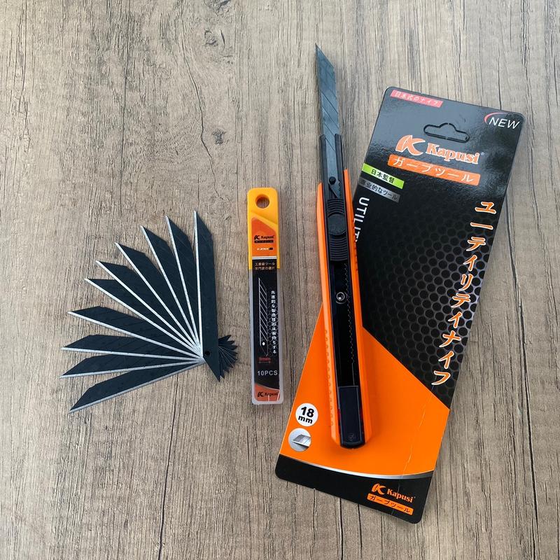 Combo dao rọc giấy mini Kapusi + lưỡi dao rọc giấy 30 độ màu đen, cắt film, dán decal