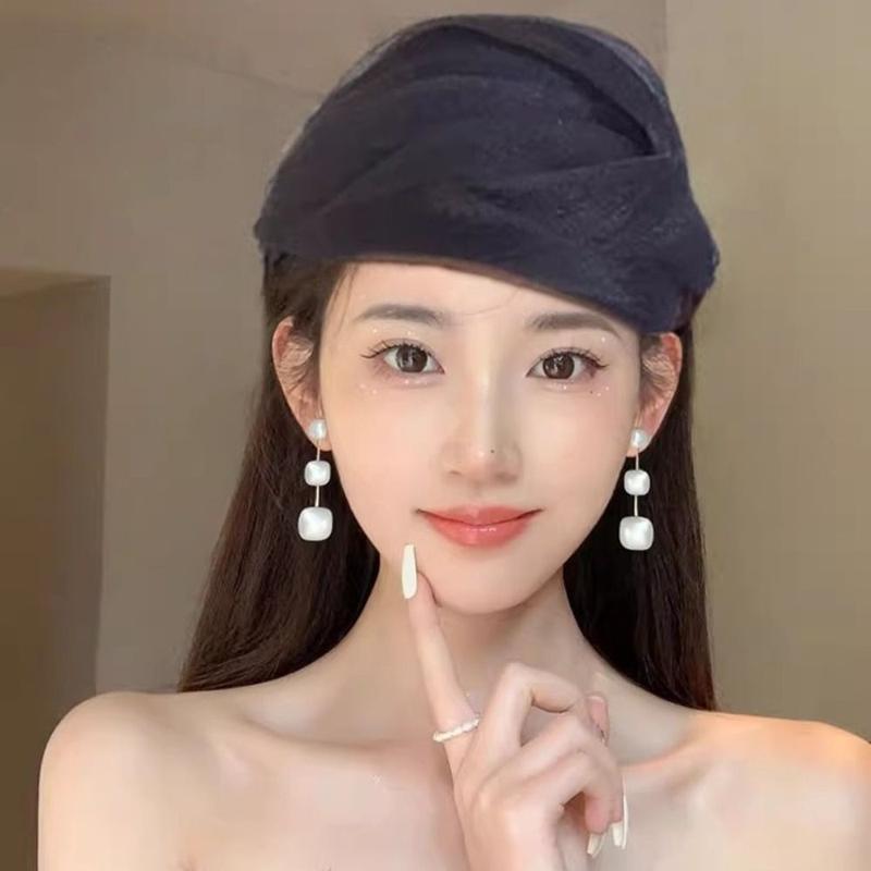 Băng Đô Nửa Mũ, Dệt Kim Hạt, Phong Cách Cổ Điển, Vòng Tóc Lưới Nhựa, cài tóc, Băng Đô Hình Mũ Phong Cách Pháp, Dành Cho Nữ Women Thun 4