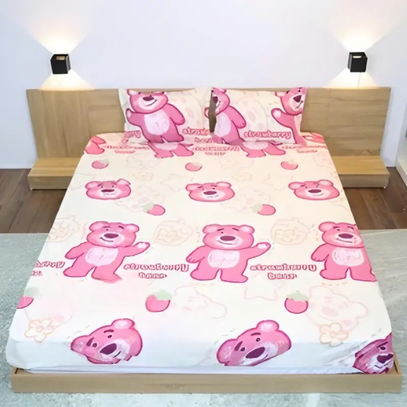 (Bộ Ga Bo Chun) Bộ Drap mẫu VỊt Hồng, Kích thước ga đệm m2, m6, m8, 2m2, Vải Poly Cotton cao cấp 6
