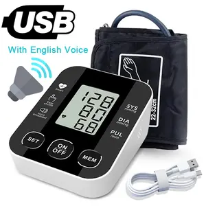 Bahasa Inggris Voice Arm Tonometer Tekanan Darah Medis Monitor Detak Jantung Sphygmomanometer Digital Upper Tensiometers Meter Cuff