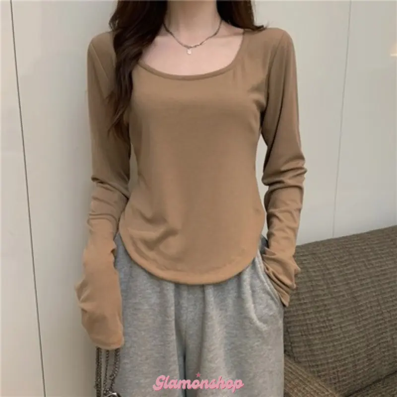 Glamonshop BJ256 Baju Wanita Fasion Lengan Panjang Kaos Polos Korea Spandek Long Sleeve Atasan Lembut Oversize Spandex Hitam Oblong Basic Manset Tangan Dalaman 2