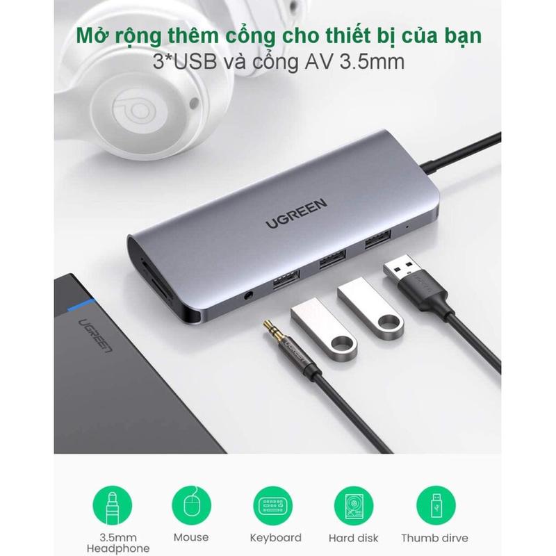 Hub chuyển đổi Type-C - Bộ chuyển đổi Ugreen 10 in 1 | Cổng Audio AUX3.5mm | Ethernet 1000Mbps, tốc độ Internet cực cao | Bảo Hành 18 Tháng | 80133 15601 2