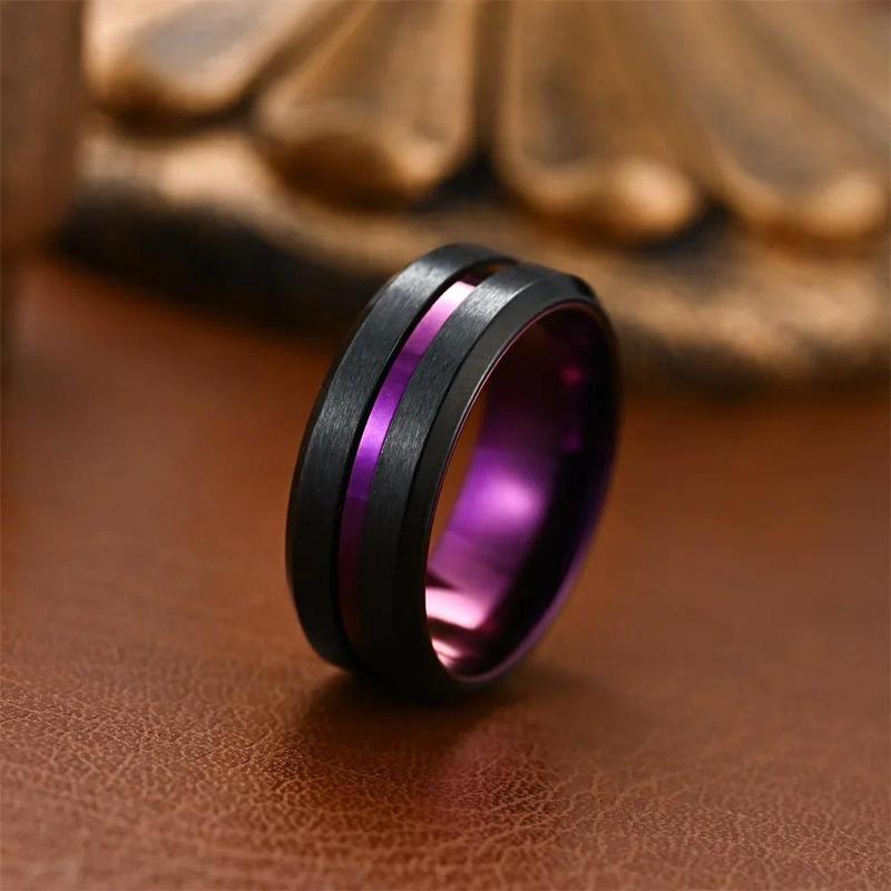 Product Introduction of New Fashion 8mm Stainless Steel Rings for Men Women Black Purple Groove Men Promise Rings 반지 Wedding Party Jewelry Кольца 14