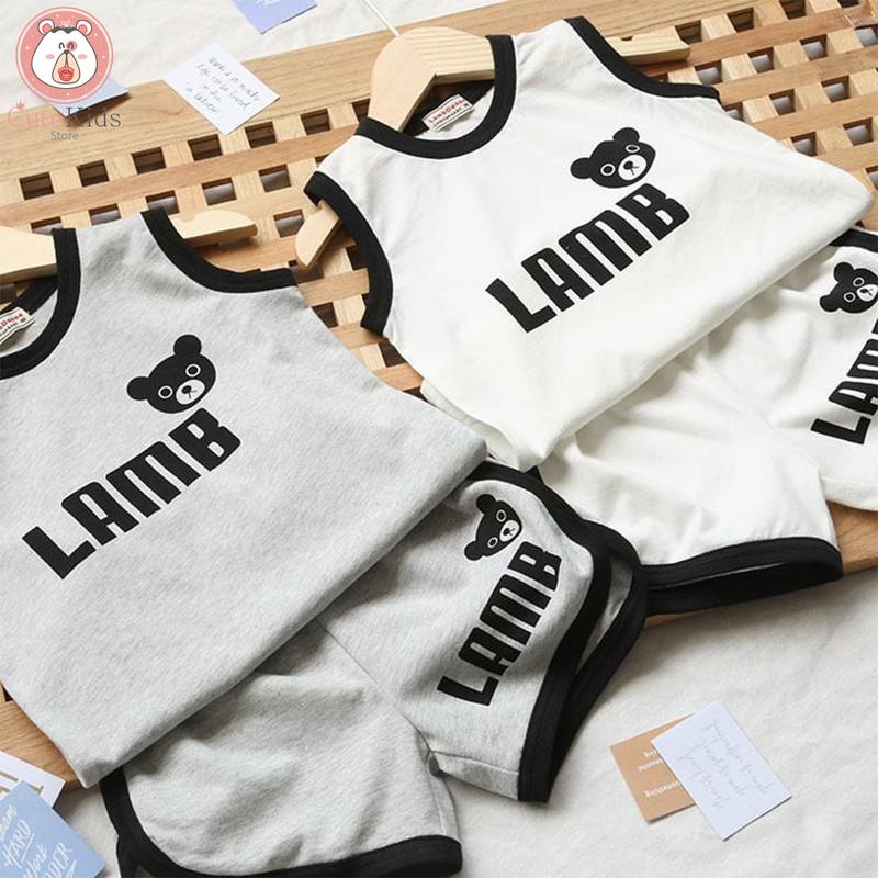 BỘ QUẦN ÁO BA LỖ BÉ TRAI CHẤT COTTON TÀU MẪU GẤU LAMB (8-27KG) 1