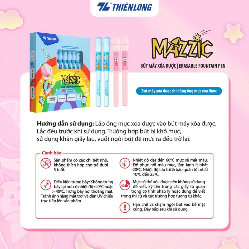Bút máy xóa được Mazzic Thiên Long FTCE-001 - Ngòi cải tiến, trơn, êm với ống mực không lắng cặn . Ống Mực Tím 2