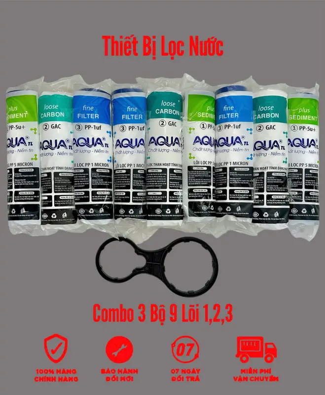 Combo 3 Bộ 9 Lõi Lọc nước 1 2 3 AQUA Chính Hãng | Dùng được cho mọi loại máy lọc nước gia đình, máy lọc nước RO cốc lọc 10 inch 3