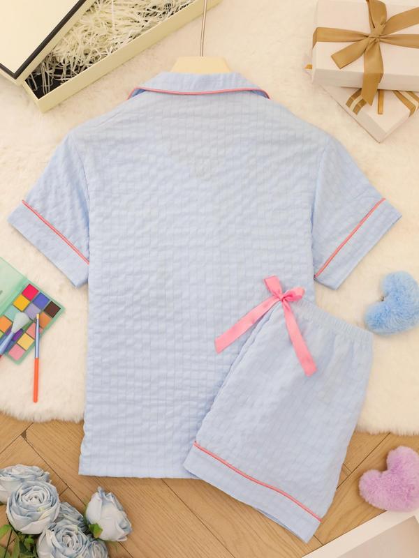 Women's Solid Color Short Sleeve Top & Shorts Pajama Two-piece Set, Casual Comfy Shirt & Shorts PJ Set, Ladies Summer Sleepwear, Loungewear 8