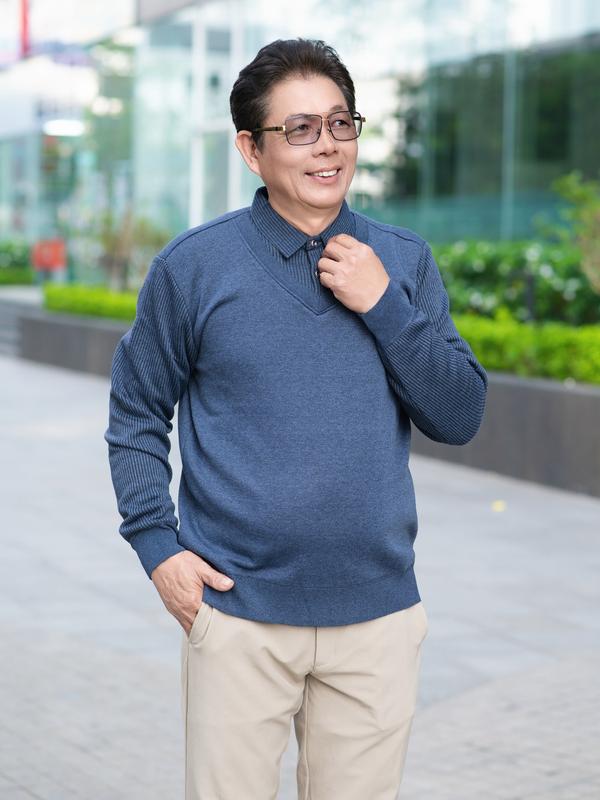 [CÚC VÀNG KÈM LOGO THÊU] Áo Len Lót Nỉ Nhung Trung Niên Nam - Dài Tay, Cổ Áo Sơ Mi, Mềm Mịn, Dày Dặn, Sang Trọng - Lưng Cao, Menswear