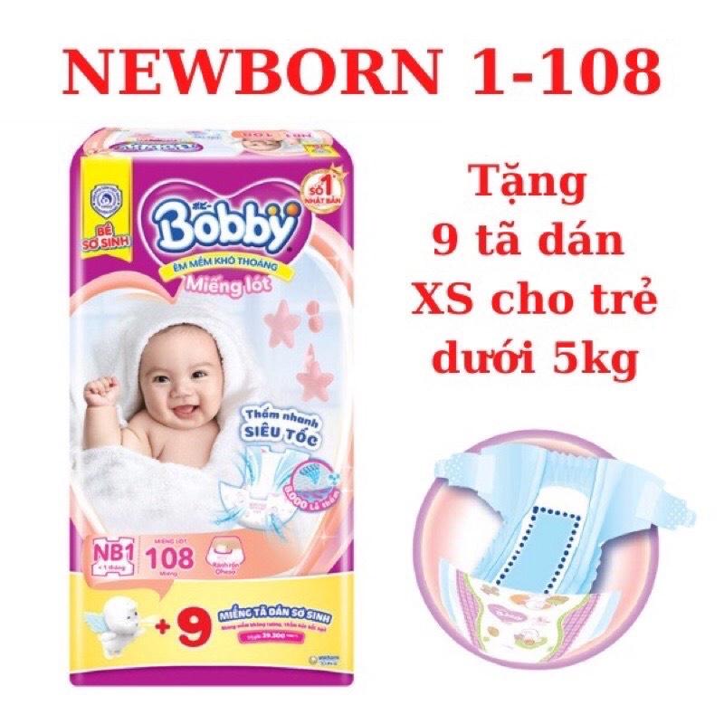 Tã - bỉm lót sơ sinh Bobby Newborn 1 (64+4 miêng/ 108 + 6  miếng tã dán cho bé)