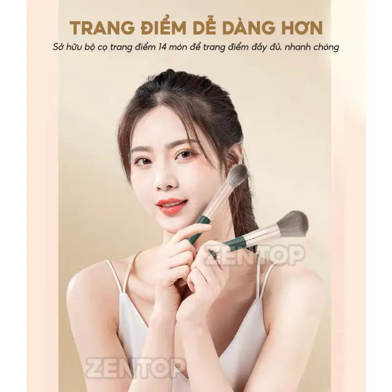 Bộ cọ trang điểm 14 cây CAO CẤP cọ lông mềm cọ đánh nền đánh phấn mắt cọ che khuyết điểm kèm BAO DA sang chảnh ZENTOP Mỹ Phẩm Cosmetic 3