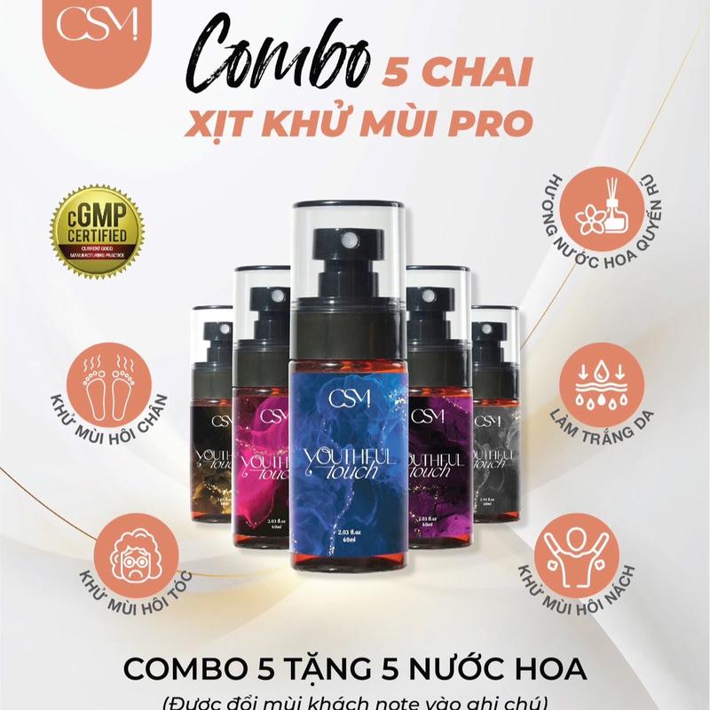 COSIMA Combo 5 Chai Xịt Khử Mùi Cao Cấp Hỗ Trợ Sáng Da Giảm Mùi Hôi Cơ Thể Tặng 5 Nước Hoa 5ml Hương Nước Hoa Quyến Rũ