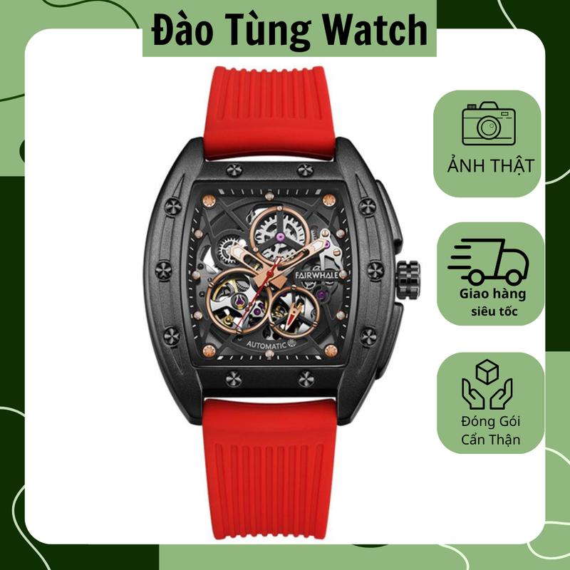 XẢ HÀNG Đồng Hồ Cơ Nam MARK FAIRWHALE Watch Thùng Rựu Bầu Dục Dây Silicon Size 42mm Đeo Tay