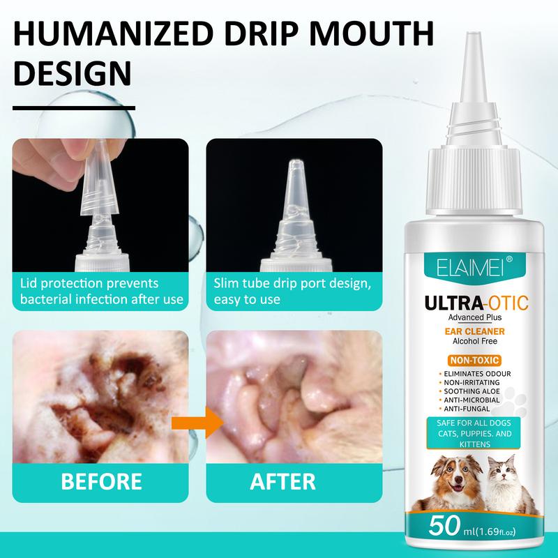 [Ready Stock & Cod] Elaimei Pet Ear Cleaning Liquid Ear Mite Removal Child Meatus Acusticus Cleaning for Cats and Dogs Ear Cleaning Liquid 50ml 1