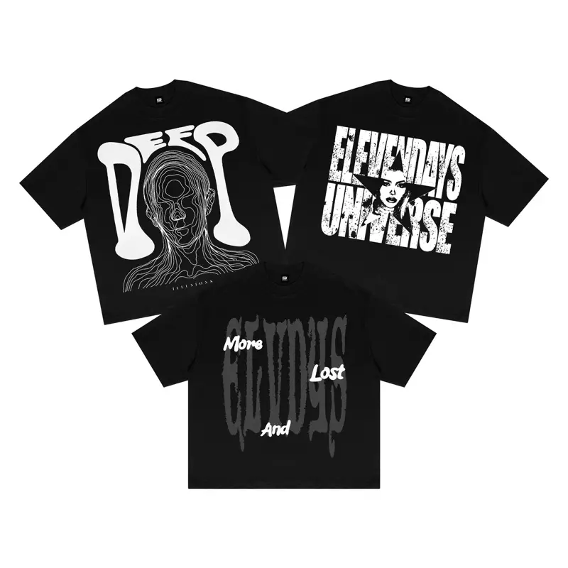 Elevendays Boxy Fit DEEP Black Kaos Oversized Pria dan Wanita Cotton 20s