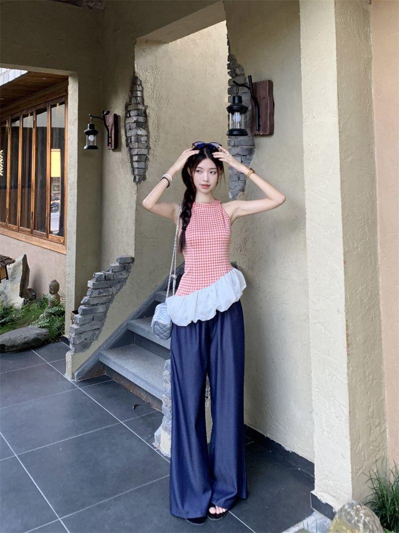 Product Introduction of Áo Vest Cổ Yếm Kẻ Sọc, Hàng Mới Về Mùa Hè, Thiết Kế Sang Trọng, Không Tay, Khâu, Dây Đeo Spaghetti Bất Đối Xứng Phong Cách Cô Gái Nóng Bỏng, Áo Trên 8
