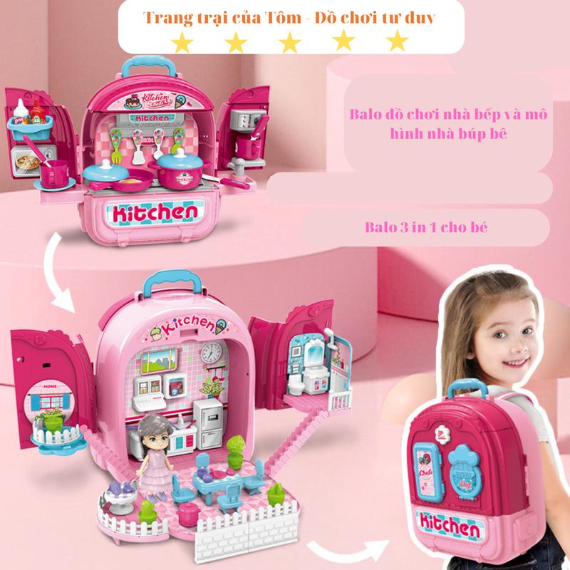 Balo đồ chơi nhà bếp và mô hình ngôi nhà búp bê cho bé