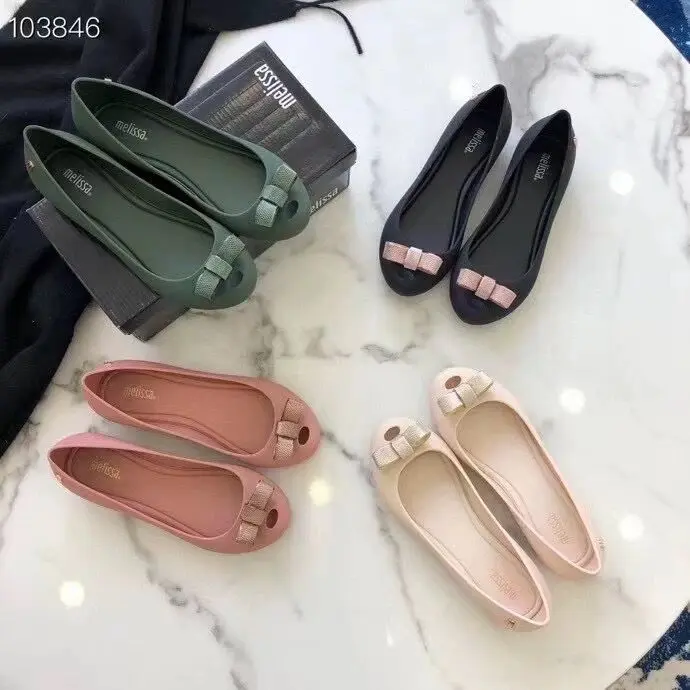 Melisa Bow Jelly shoes Shallow flat women's single shoe fish mouth sandals comfortable women's shoes