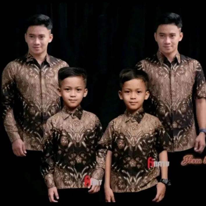 BAJU BATIK COUPLE AYAH DAN ANAK MOTIF KERIS COKLAT Hem Dewasa Panjang Katun Keluarga Hanya Boleh Dicuci Dengan Tangan XL Family Clothing Sets