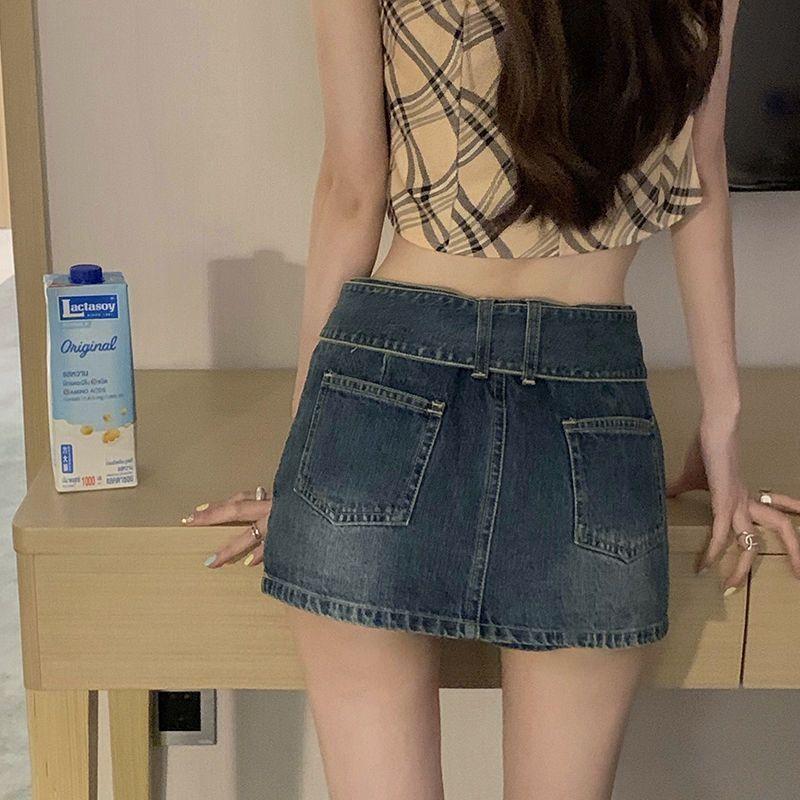 Chân Váy Denim Chữ A Cạp Cao Phong Cách Cô Gái Nóng Bỏng, Hàng Mới Về Mùa Hè Của Phụ Nữ, Chân Váy Ngắn Bó Dễ Phối Đồ Màu Đen, Thích Hợp Cho Quần Short, Thiết Kế Thời Trang 5