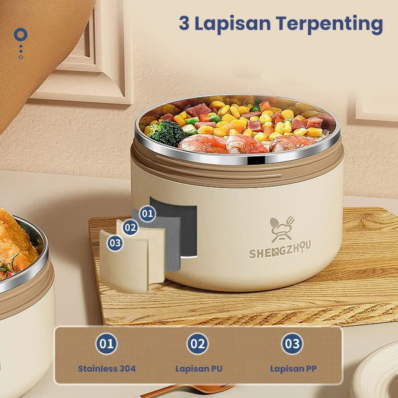 HALU Kotak Makan Bento Portabel Anti Tumpah Tahan Panas Stainless Lunch Box Rice Tempat makan Bulat Tempat Bekal Makan Container Sealed Food HMB106 7