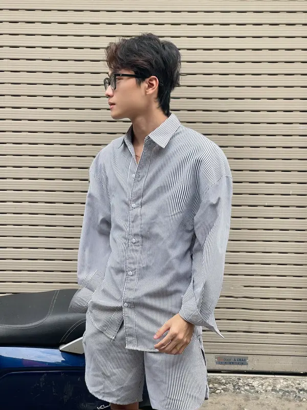 [ DEAL MỞ BÁN ]  Bộ Kẻ Sọc Unisex , Áo Sơ Mi , Quân đùi dáng rộng , Phong cách hàn quốc 3