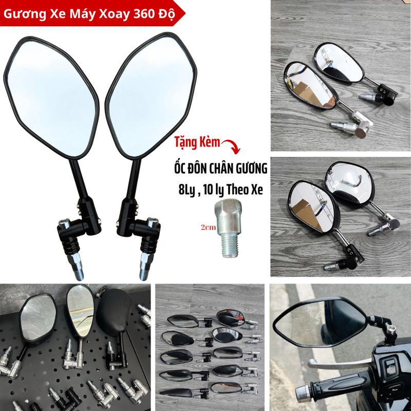 Gương Kính Chiếu Hậu Spack 5 Cạnh Chân Xoay 360 Độ Gấp Gọn Kèm Ốc Chân Kính 8ly 10ly Dành Cho Các Dòng Xe Máy