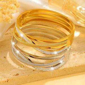 Gelang Tangan Keluli Tahan Karat, Mewah, Untuk Wanita, Gaya Eropah dan Amerika, Niche, Berbalut Tiga Lapisan, Gelang Keluli Titanium, Gelang Emas 18K, Barang Kemas Perak Perhiasan Permata Bangles