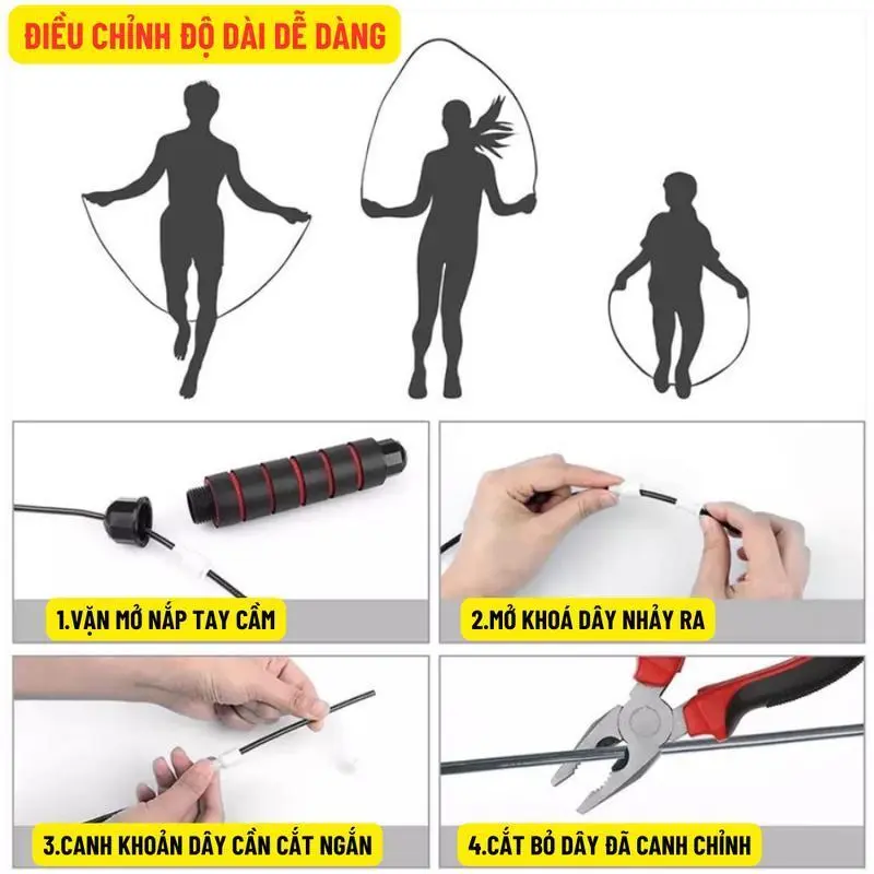Dây Nhảy Thể Dục Có Tạ Sắt Có Lõi Thép Tập Thể Thao Có Thể Điều Chỉnh Độ Dài Dây, Hỗ Trợ Luyện Tập, Tăng Sức Bền Cao Su dây  nhảy kìm  bóp dây  nhảy 2