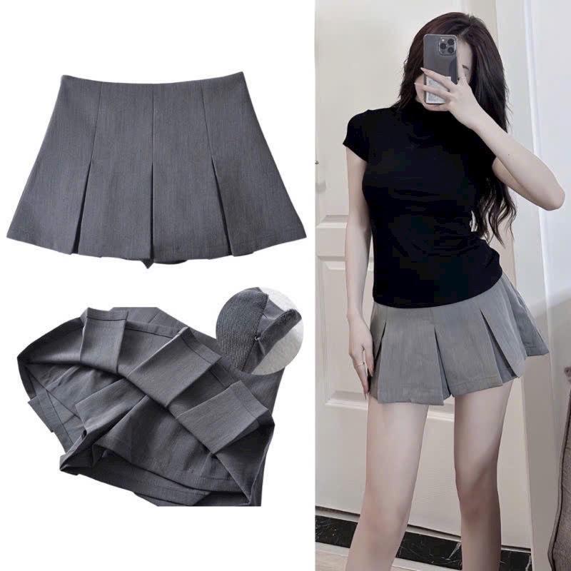 Product Introduction of [ HÀNG ĐẸP ] Chân váy xếp ly to màu xám 2 lớp xịn túi zip 1