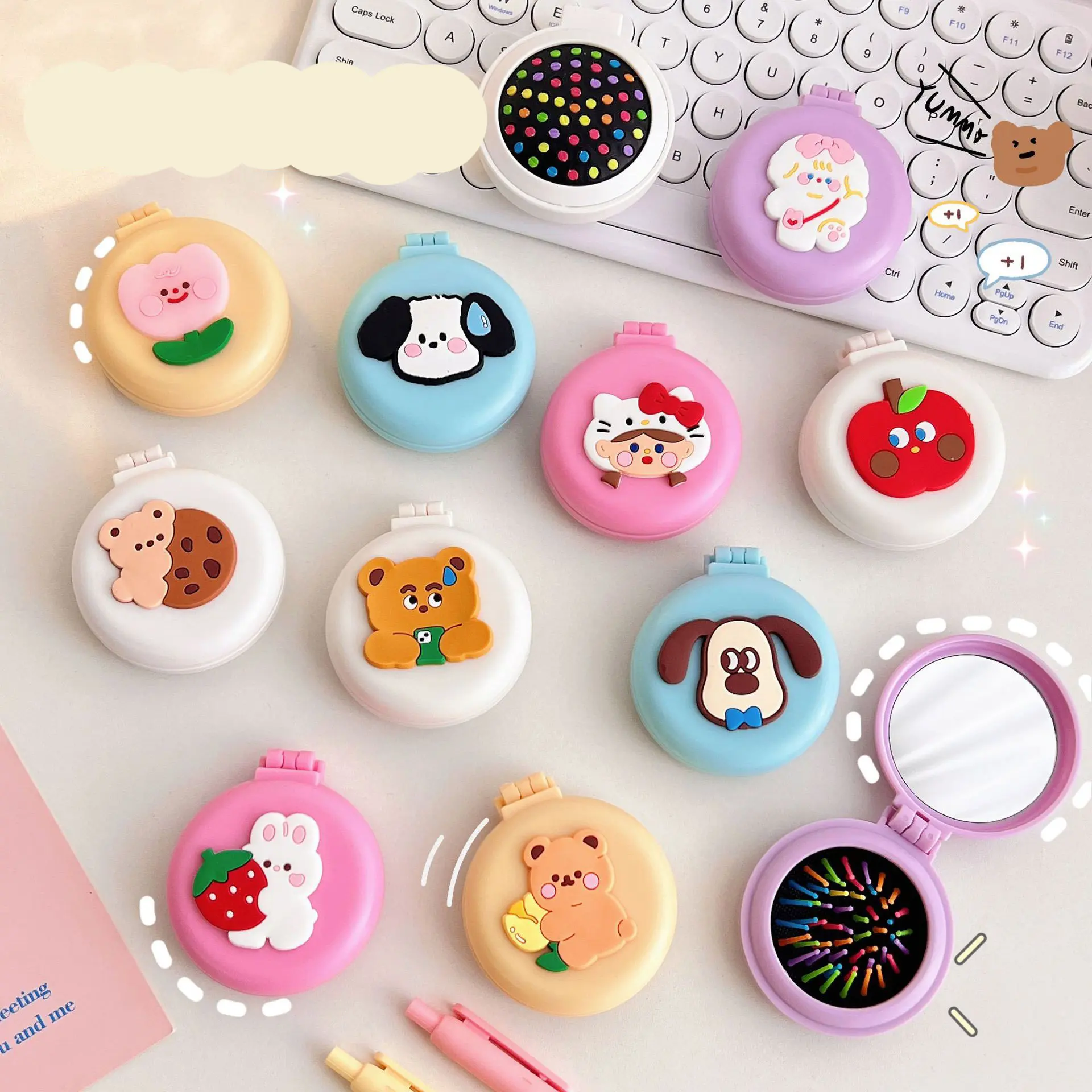 Lược chải tóc mini gỡ rối kèm gương gấp gọn bằng nhựa cầm tay tiện lợi