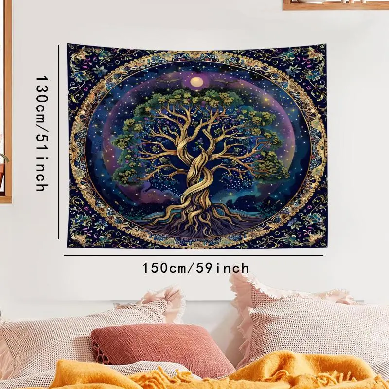 Tree Of Life Pattern Tapestry, 1 Count Aesthetic Wall Hanging Decor, Wall Hanging Tapestry for Home Bedroom Office Decor, Gift for Friend 5