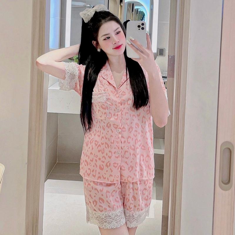 Bộ Lụa Latin Mịn Mềm Tay Ngắn Quần Đùi Cúc Đính Đá Phối Ren Mềm Mịn Đẹp Nhiều Hình Quả Đào Nơ Nhí Hoa Nhí Cho Nữ Mặc Nhà Quần Ngủ Áo Ngủ Women Nho 5