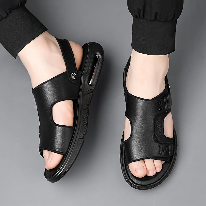 [Black Sandals] Black Breathable Men's Sandals | Versatile, Air-Cushioned Sole, Adjustable Strap for Comfort - Ideal for Outdoor, Beach & Casual Wear 1