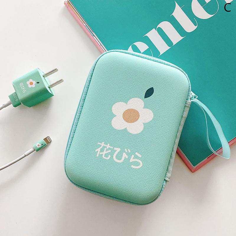 [xtv]Cute Cartoon Fruit Flower Pattern Headphone Data Cable Storage Bags Charger Power Bank Rectangular Box Zipper Bag Pouch 8