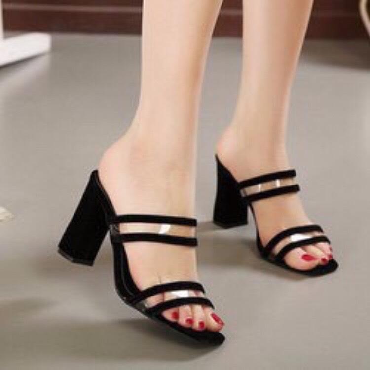  Guốc dép nữ 7 phân 2 quai bản trong viền đen LT  D001  DéP GiàY 