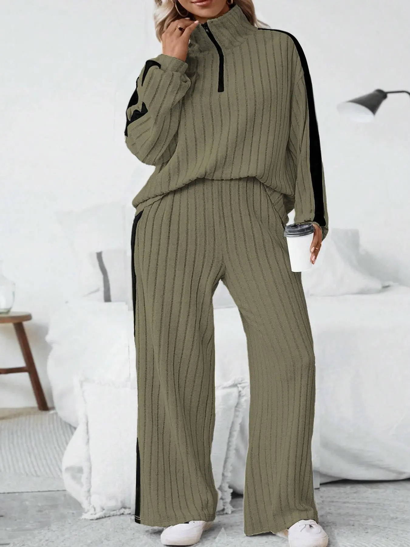【Plus Size】 Two-Piece Set Colorblock Striped Print Sweatshirt & Pants Set, Casual Long Sleeve Pullover & Trousers, Women's Two-piece for Daily Wear, Clothes