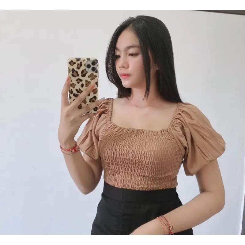Baju atasan wanita sabrina full kerut lengan pendek size Jumbo
