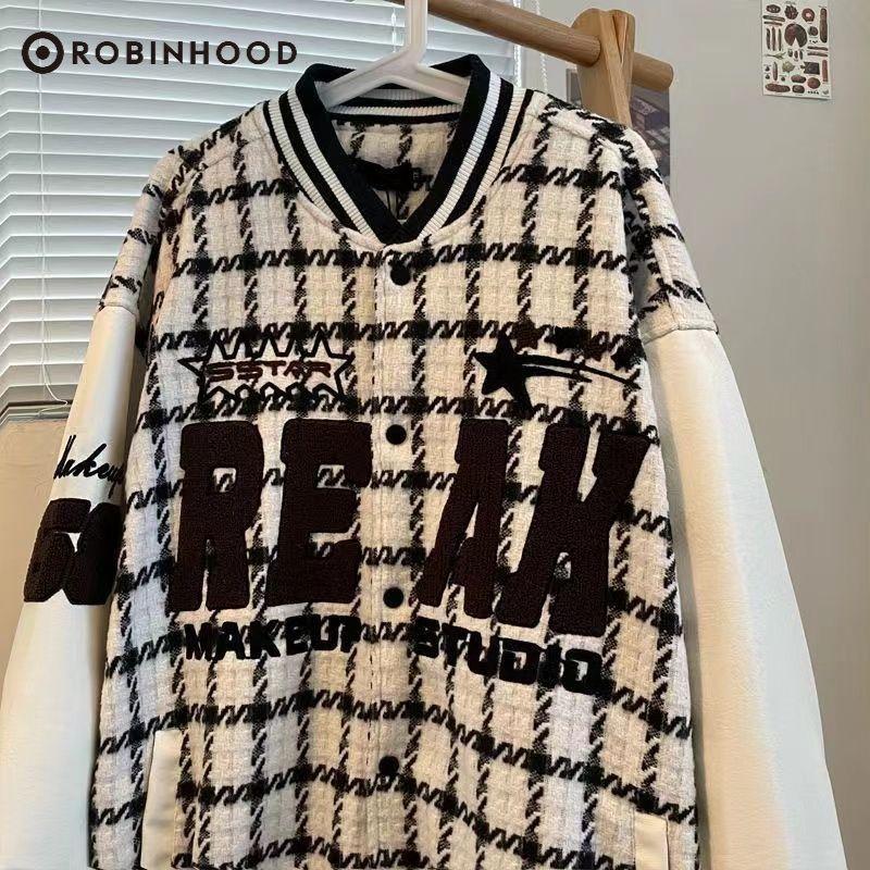 Áo Khoác Bóng Chày Kẻ Sọc, Phong Cách Cổ Điển Mỹ Ronbinhood, Dành Cho Nam Và Nữ, Thích Hợp Cho Mùa Xuân Và Mùa Thu, Phong Cách Đường Phố Cao Cấp, Phong Cách Hồng Kông, Áo Khoác Cặp Đôi, Thời Trang 8
