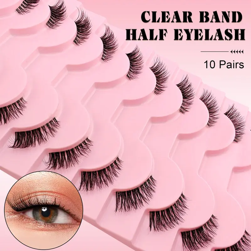 Fluffy False Eyelashes, 10 Pairs Natural Half-eye Curling Wispy Faux Cluster Lashes, Volumized False Eyelashes for Women and Girls, Makeup, Thick Volume 3