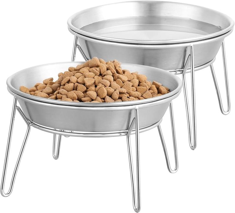 TikTok Shop Elevated Cat Bowls 5.9 Inch Wide Stainless Steel Cat Food Bowls with Metal Stand Whisker Stress Free Raised Food and Water Dish for Cats Kitten Puppies and Small Dogs 2 Pack