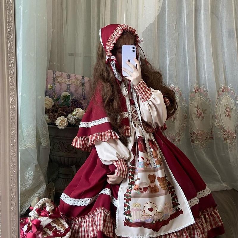 Product Introduction of Váy Lolita, Cô Gái Quả Mọng Lolita Mũ Đội Đầu Nhỏ Màu Đỏ, Bộ Sưu Tập Xả Hàng, Váy Phong Cách Nhật Bản, Váy Lolita, Trọn Bộ Cho Trẻ Em Lớn Hơn 2