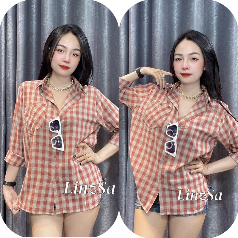 Áo sơmi ca rô mềm tay dài fom rộng 6m - LinzSa 8