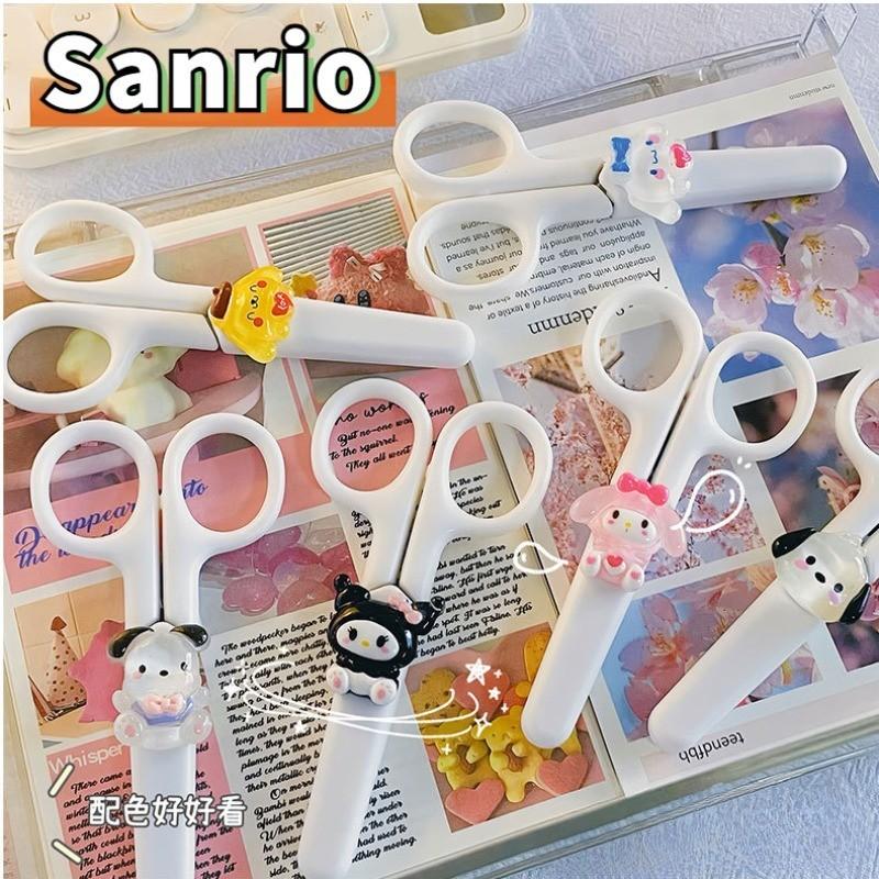 Sanrio Kuromi Cinnamoroll Melody DIY Hand Made Scissors Kawaii Children Safety Silicone Shell Kid Stationery School Supplies Gift 2