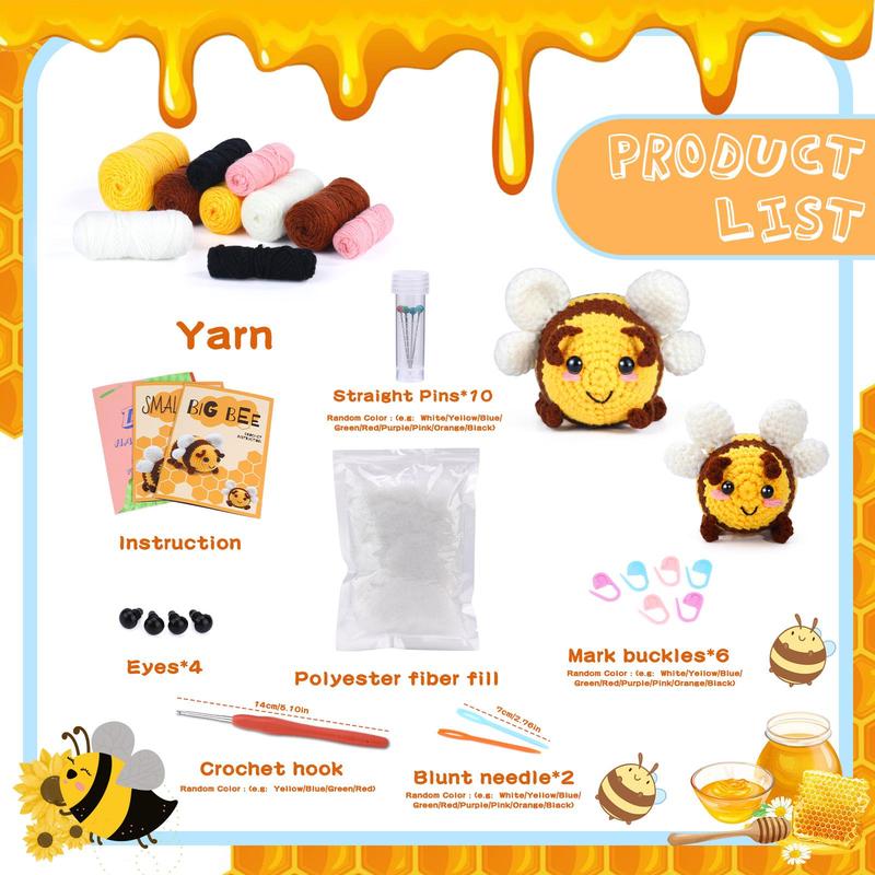 Bee Pattern Crochet Kit, 2 Counts Crochet Starter Kit with Step-by-Step Video Tutorials & Complete Accessories, Crochet Supplies for Beginners Adults DIY Craft Supplies 2